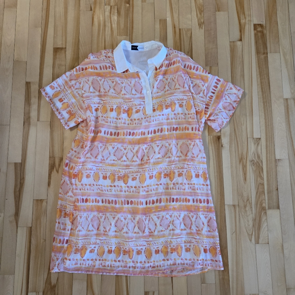 Orange and White Patterned Polo Dress Piper And Scoot Size XL